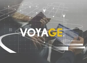 Business professional planning travel arrangements using digital technology, representing business travel companionship and executive travel services.