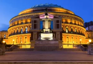 Luxury companion experience in London at the iconic Royal Albert Hall during an elegant evening outing.